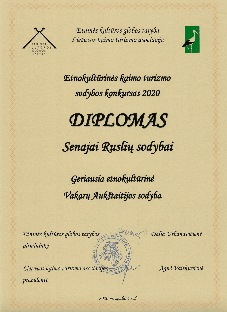 Ruslių sodybos diplomas